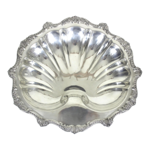 Large Heavy Vintage Silver Clam Shell Bowl With Feet Centrepiece