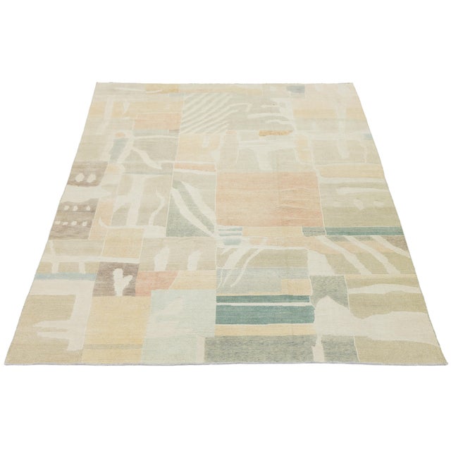 2020s Contemporary Handmande Modernist Abstract Wool Rug in Muted Pastel Color Block For Sale - Image 5 of 11
