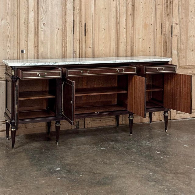 19th Century French Louis XVI Mahogany Buffet With Carrara Marble Top For Sale - Image 15 of 18