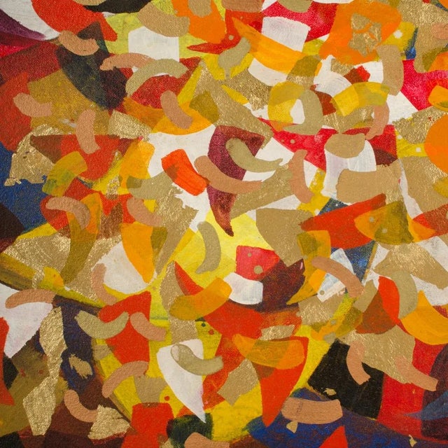 Orange "#9 Chinese Acrobats" Abstract Oil Painting by Hans Kline, Framed C. 1989 For Sale - Image 8 of 13