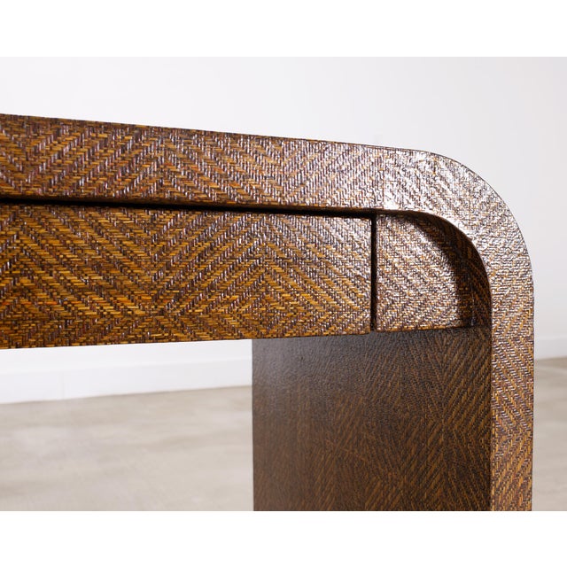Karl Springer-Style Organic Modern Grasscloth Waterfall Desk For Sale - Image 14 of 18