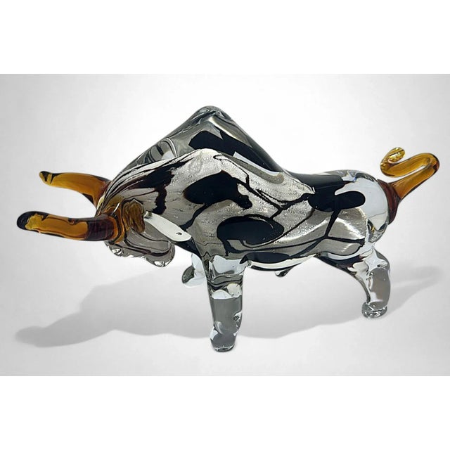 Murano Glass Bull Sculpture Sommerso Technique For Sale - Image 9 of 18