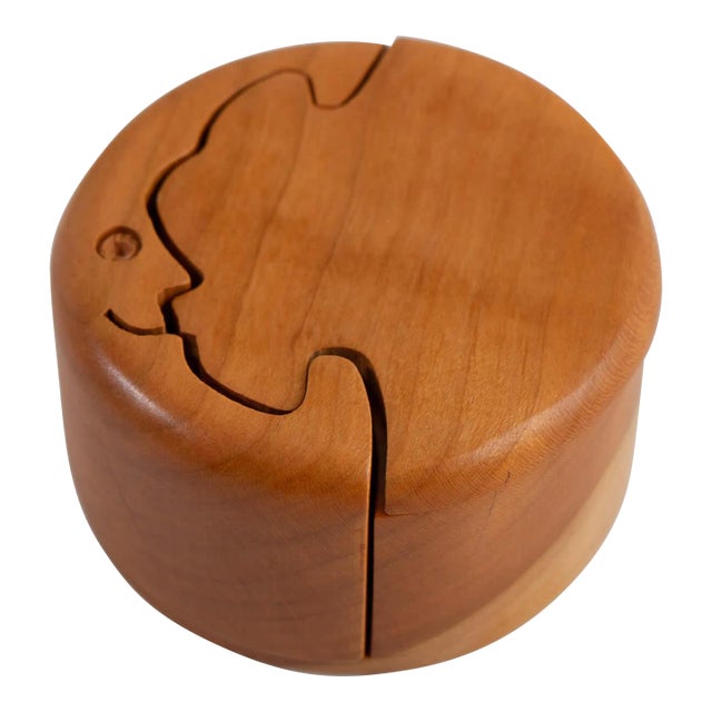 Vintage Crescent Moon Wood Puzzle Jewelry Box For Sale