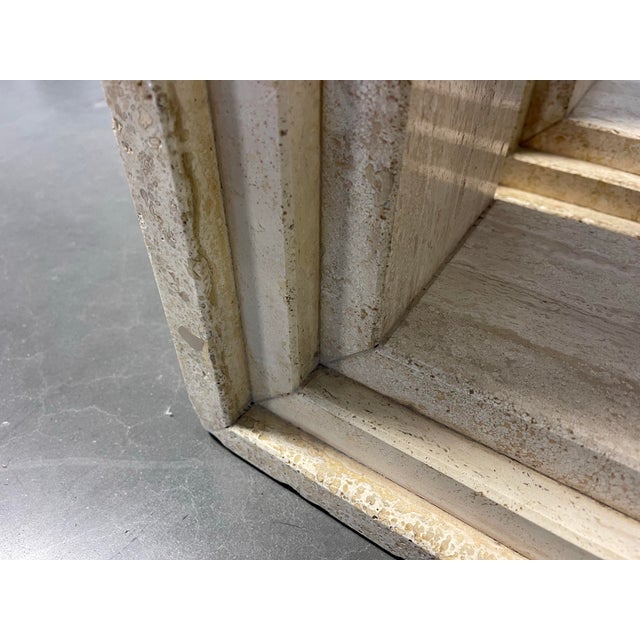 Architectural Travertine Pedestal Tables, a Pair, Italian Modern Style For Sale - Image 10 of 12
