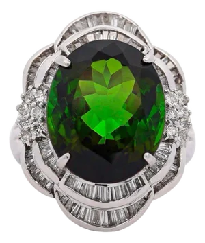 10.47 Carat Green Oval Cut Tourmaline & Diamond in Platinum Cocktail Ring