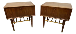 Mid-Century Walnut and Brass Night Stands by Furnette Furniture Company