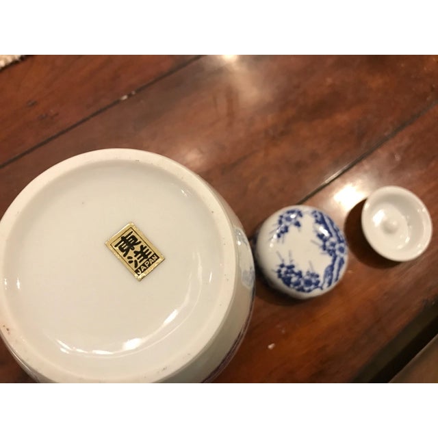 1990s Vintage White and Blue Cherry Blossoms Porcelain Ginger Jar For Sale - Image 5 of 5