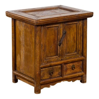Early 20th Century Chinese Elmwood Bedside Cabinet with Weathered Patina For Sale