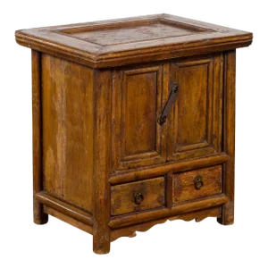 Early 20th Century Chinese Elmwood Bedside Cabinet with Weathered Patina