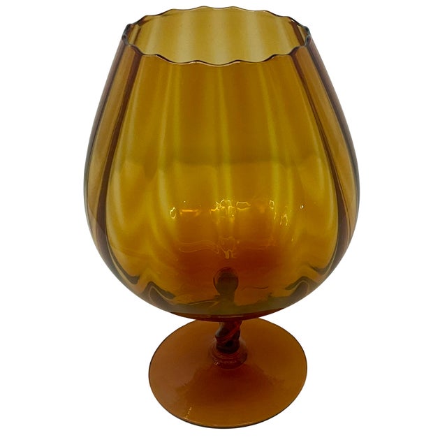 Mid-Century Modern Vintage Amber Optic Balloon Vase Empoli Style For Sale - Image 3 of 13