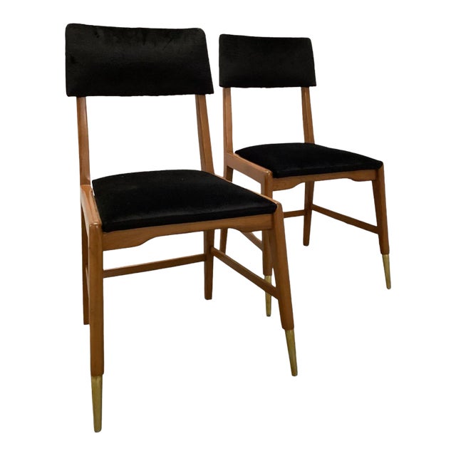 1950s Mid-Century Modern Velvet Couple Dining Chairs by Gio Ponti , Italy 1960s - Set of 2 For Sale