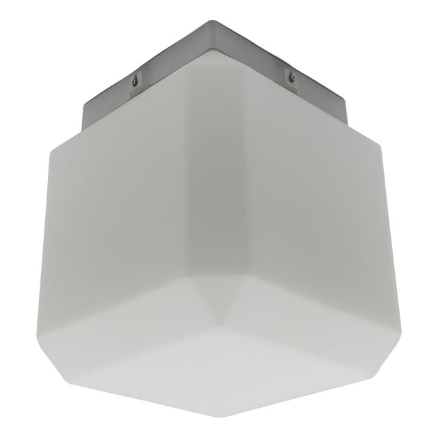 Vintage German Cube Flush Mount in Opaline Glass, 1960s For Sale