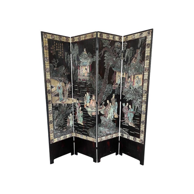 Lovely Ming-Dynasty four-panel screen, made in the 1970s by Charles R. Gracie and Sons, Inc. in New York City. Composed of...