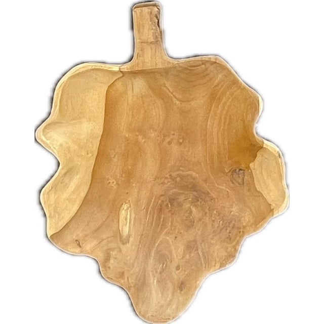 Vintage Hand-Carved Solid Teak Leaf Serving Boards – Set of 5 For Sale In San Antonio - Image 6 of 11
