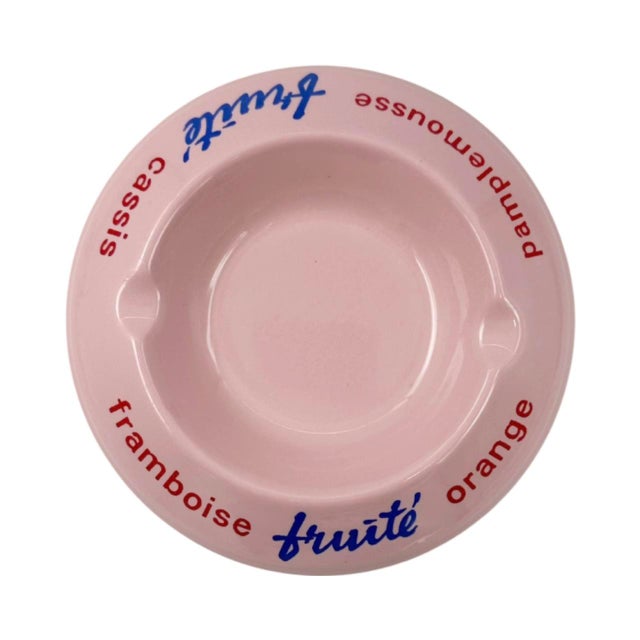 Pink Vintage Evian Fruité Pink Glass Ashtray Catchall Dish France For Sale - Image 8 of 12