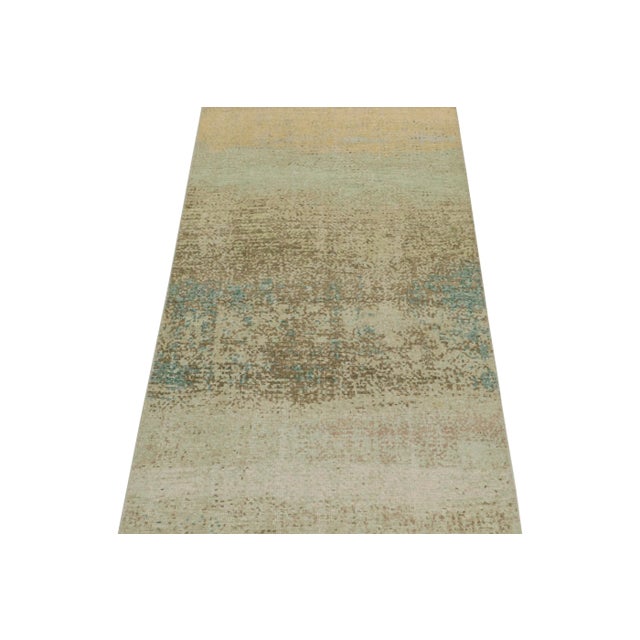 Modern Rug & Kilim’s Distressed Style Abstract Rug in Beige, Blue and Green Pattern For Sale - Image 3 of 7