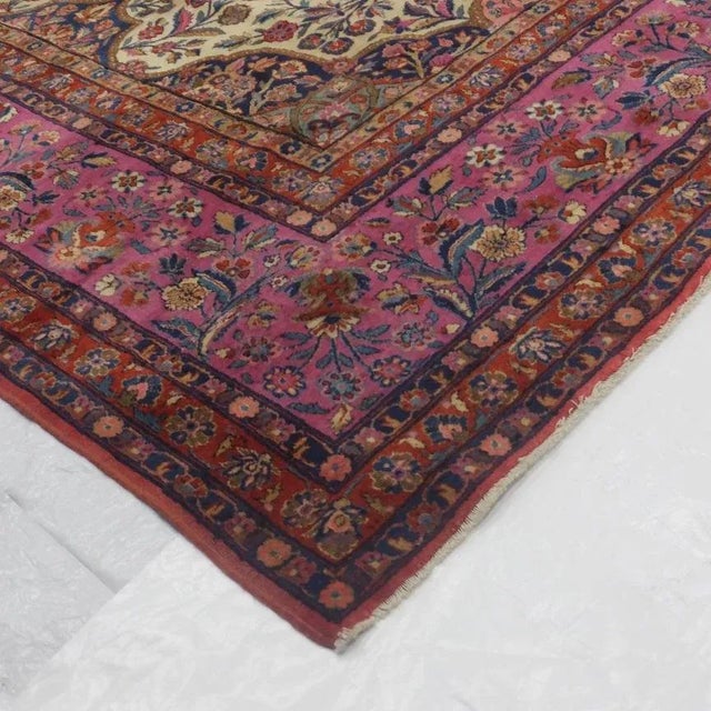 Beige 1920s Antique Royal Persian Kashan Rug 8'10" X 12'1 For Sale - Image 8 of 9