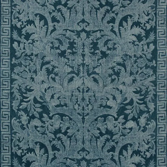 Sample- Schumacher Carlotta Velvet Damask Fabric in Indigo For Sale