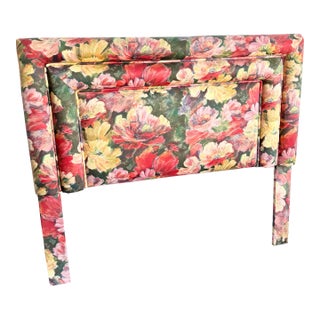 Vintage Floral Upholstered Queen Size Headboard For Sale