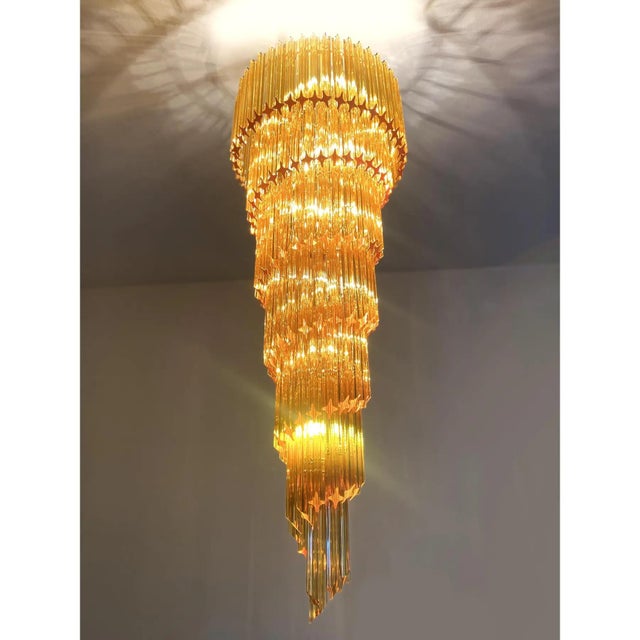 Orange Amber Quadriedro Murano Glass Twister Chandelier by Simoeng For Sale - Image 8 of 9