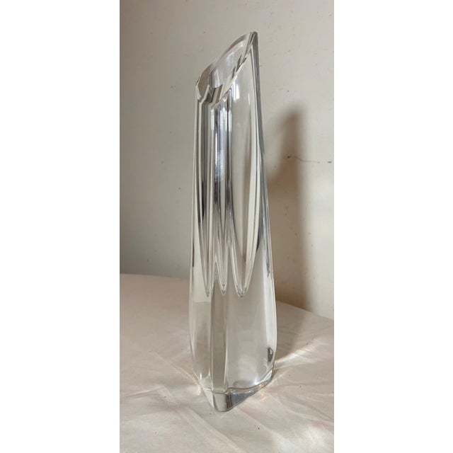 Tall Mint Condition Signed Baccarat Colorless Crystal Glass Triangular Vase For Sale - Image 11 of 15
