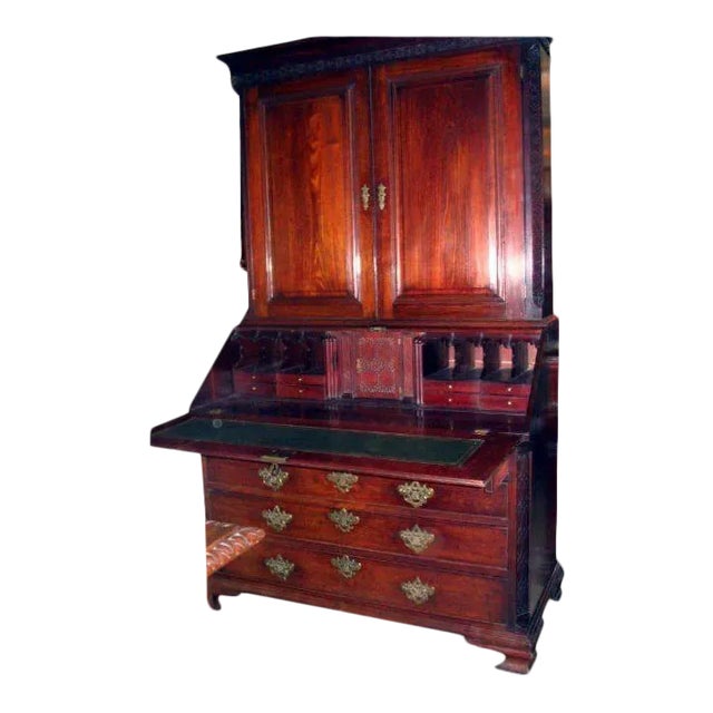 George III Mahogany Slant Front Bookcase Fret English For Sale