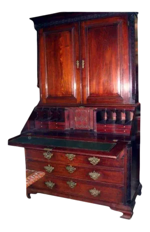George III Mahogany Slant Front Bookcase Fret English