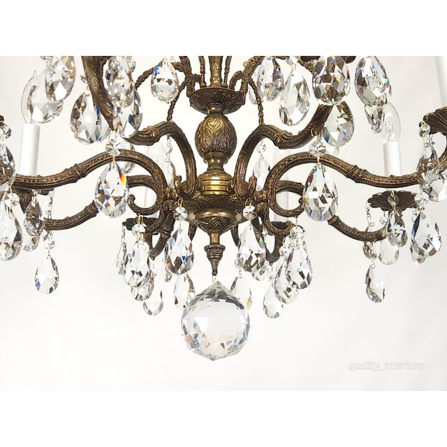 Antique 8 Arm Sensational Dark Patina Brass Cut Lead Glass Crystal Chandelier For Sale In South Bend - Image 6 of 12
