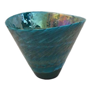 Teal Blue Iridescent Murano Venezia Vase For Sale