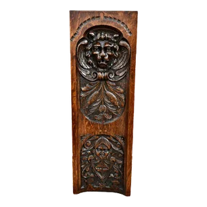 Antique Dutch Carved Solid Oak Lion Figural Plaque