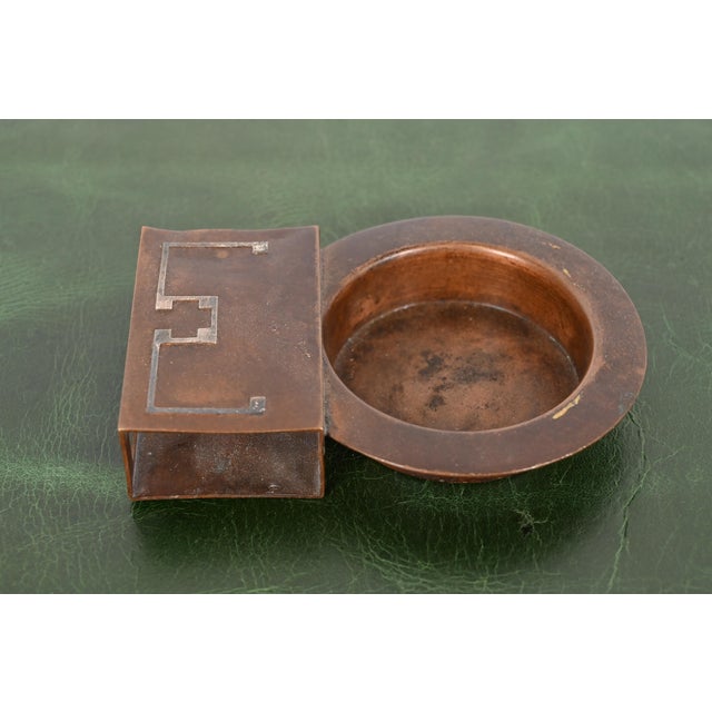 Heintz Arts & Crafts Sterling Silver on Bronze Ashtray With Match Box Holder For Sale In South Bend - Image 6 of 11
