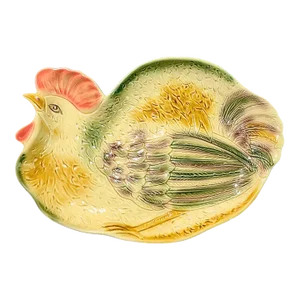 Vintage Hand Painted Italian Majolica Pottery Chicken Shaped Platter