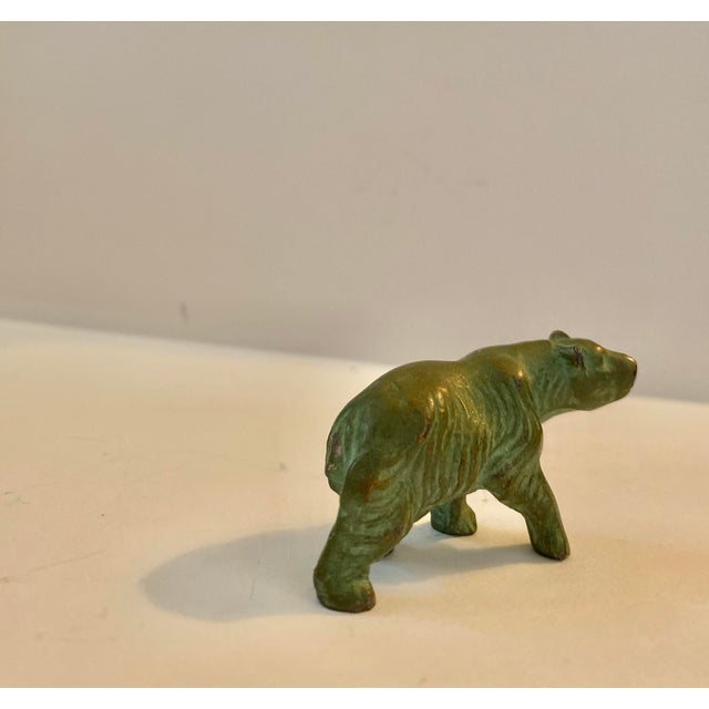 Tiny 2 Inch Verdigris Solid Bronze Travling Bear Paperweight Sculpture For Sale - Image 6 of 6