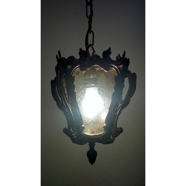 Antique Brass Glass Chandelier, 1930s For Sale - Image 6 of 11