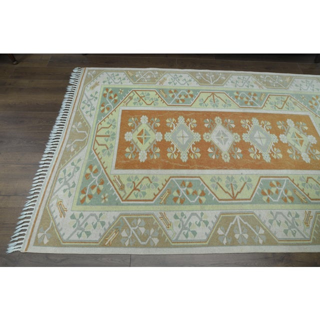 1970s Vintage Turkish Handmade Wool & Cotton Orange Area Rug For Sale - Image 9 of 11
