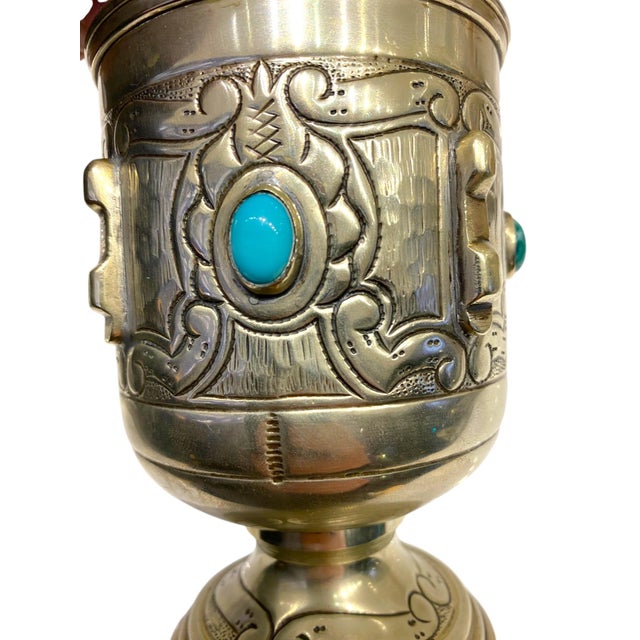 Vintage Alpaca Silver Spanish Goblet Cup With Turquoise Color Cabochon Stone Accents For Sale - Image 11 of 16
