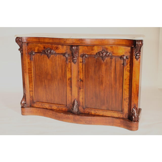 Victorian English Victorian Burl Walnut and Walnut Two Door Cabinet With Marble Top For Sale - Image 3 of 13