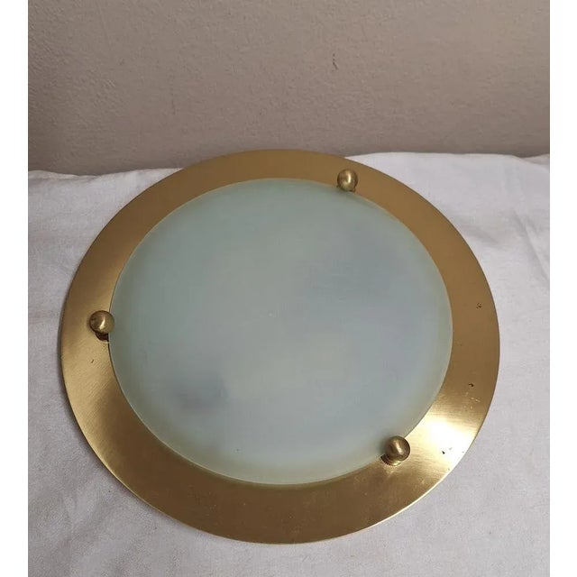 Vintage Ceiling Lamp with a Gold-Colored Metal Base and Curved Matt Glass Lampshade from Belmonte, 1990s For Sale - Image 4 of 8