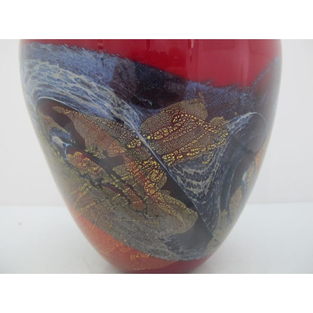 Glass Michael Nourot Red Satin Series Gold Leaf Art Glass Vase Rb 39 91 Mn For Sale - Image 7 of 15