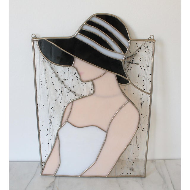 Vintage Stained Glass Panel W/ Female Figure For Sale - Image 4 of 6