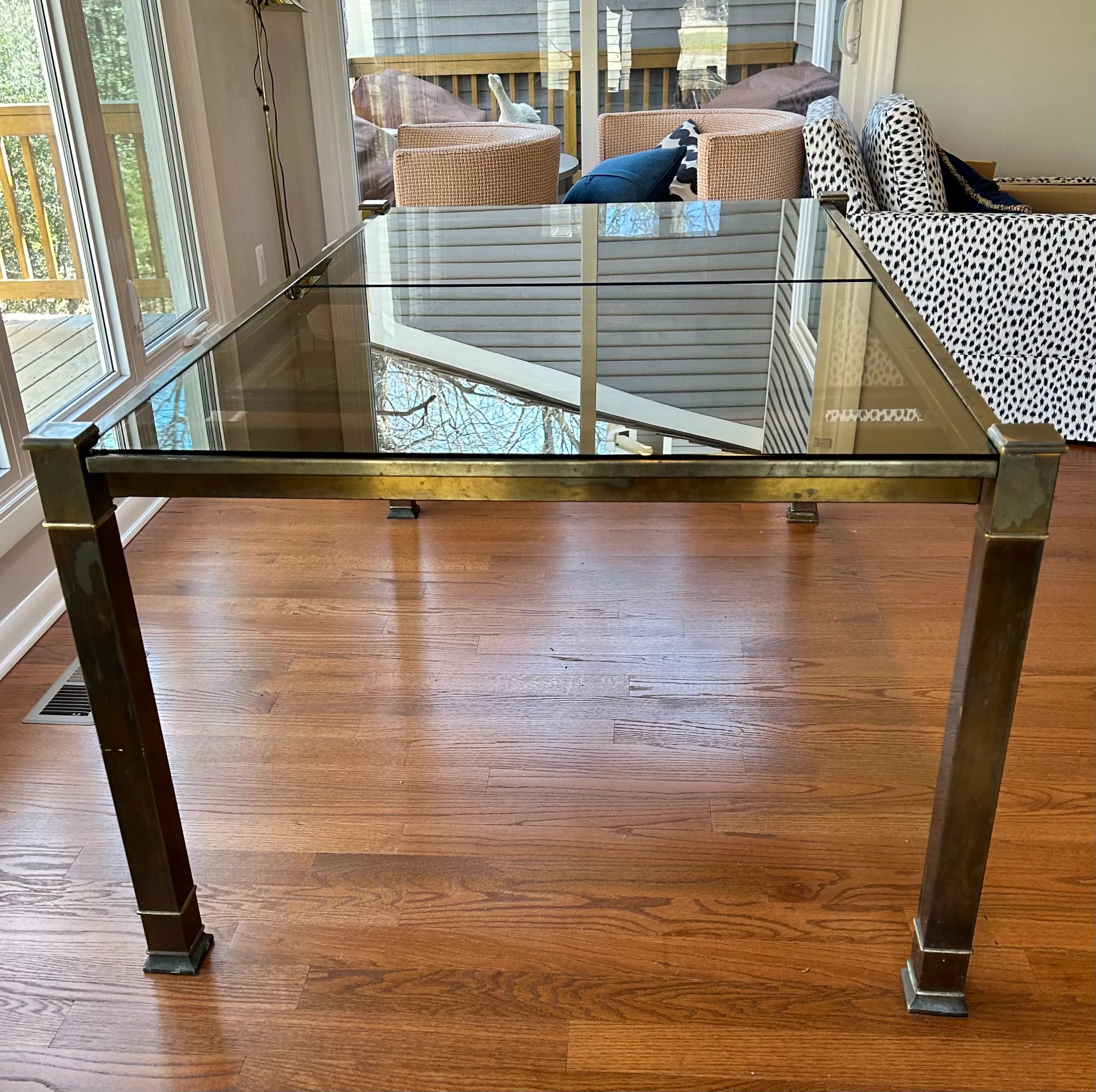 Vintage 1980s Brass Extension Glass Top Dining Table | Chairish