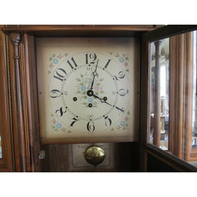 Lg Vintage Mantle New England Clock Pillar and Scroll Westminster Chimes Clock German Movement 8 Day Wind For Sale - Image 12 of 18