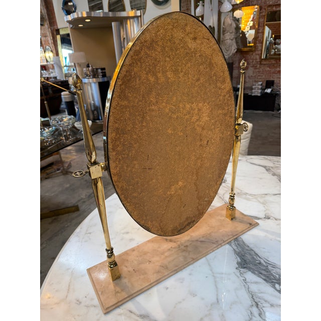 Vintage Brass Oval Vanity Mirror With Marble Base For Sale - Image 10 of 10