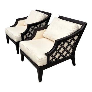 1990s Pair of Wrapped Rattan Quatrefoil Club Chairs Dark Brown For Sale