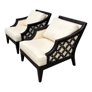 1990s Pair of Wrapped Rattan Quatrefoil Club Chairs Dark Brown