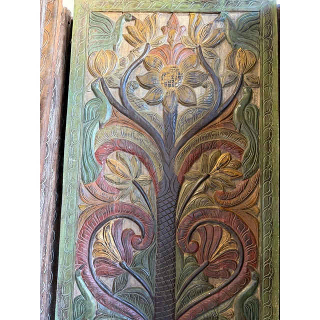 Hand-Carved Tree of Life Barn Door Panel in Earthy Patina | Vintage Architectural Wall Art 84x36 For Sale - Image 4 of 11