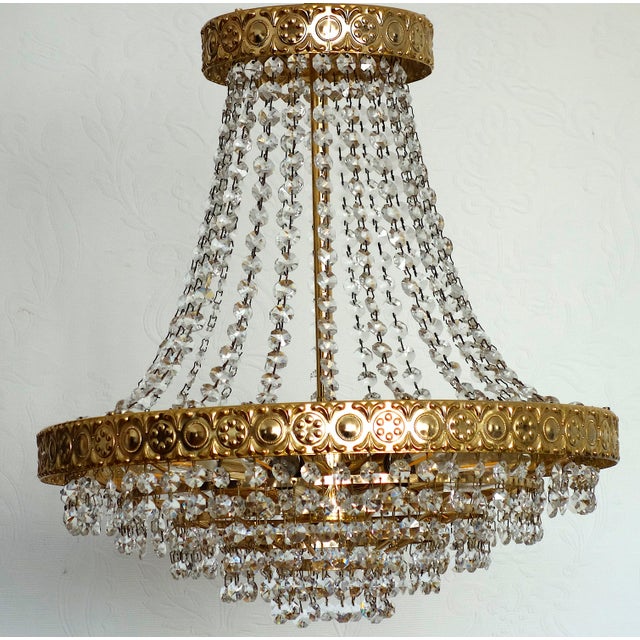 Mid-Century Modern Crystal and 24k Gold Plated Chandelier from Sölken Leuchten, 1970s For Sale - Image 3 of 14