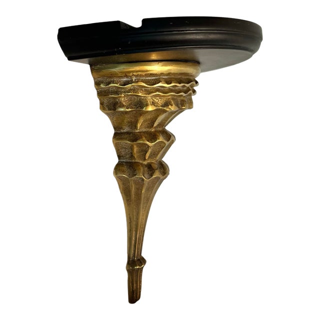 Vintage Hollywood Regency Solid Brass & Ebonized Wall Bracket Shelf For Sale