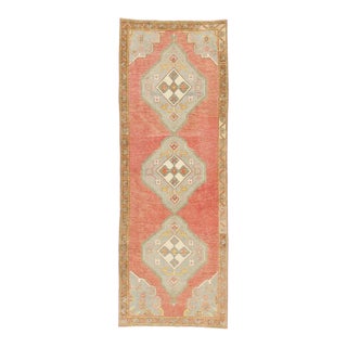 Vintage Red Turkish Oushak Rug Runner - 03'05 X 09'07 For Sale