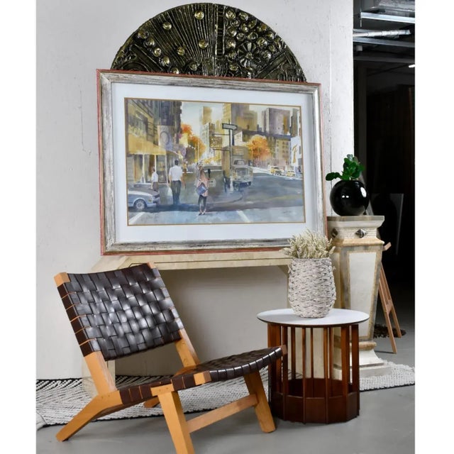 Gray 1990s James C. Borden Large Cityscape Street Scene Watercolor Painting Cerused Frame For Sale - Image 8 of 14